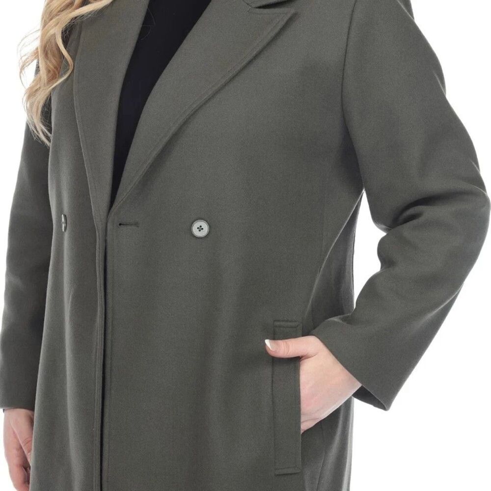 White Mark Women's Plus Size Classic Walker Coat Dark Olive Green 2X - Picture 4 of 10